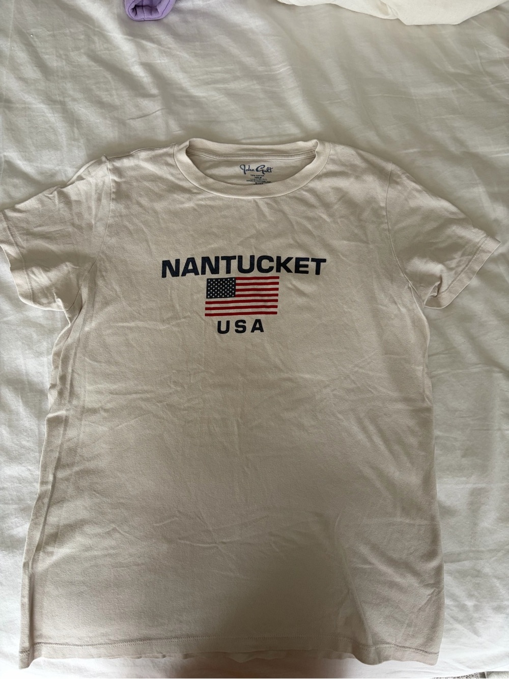 Brandy Melville Cream Nantucket USA Flag Tee